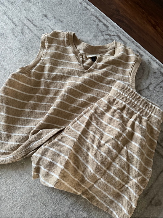 Universal Thread Tops - Universal Thread Beige & White Striped Knit Top & Short Set